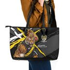 Richmond Football Club Leather Tote Bag Tigers Muscular Mascot Graphic - Abstract Paint Splatter Art