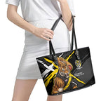 Richmond Football Club Leather Tote Bag Tigers Muscular Mascot Graphic - Abstract Paint Splatter Art