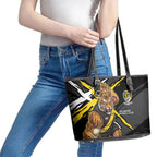 Richmond Football Club Leather Tote Bag Tigers Muscular Mascot Graphic - Abstract Paint Splatter Art