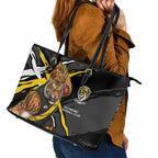 Richmond Football Club Leather Tote Bag Tigers Muscular Mascot Graphic - Abstract Paint Splatter Art