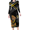 Richmond Football Club Long Sleeve Bodycon Dress Tigers Muscular Mascot Graphic - Abstract Paint Splatter Art