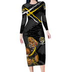 Richmond Football Club Long Sleeve Bodycon Dress Tigers Muscular Mascot Graphic - Abstract Paint Splatter Art