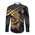 Richmond Football Club Long Sleeve Button Shirt Tigers Muscular Mascot Graphic - Abstract Paint Splatter Art