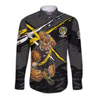 Richmond Football Club Long Sleeve Button Shirt Tigers Muscular Mascot Graphic - Abstract Paint Splatter Art