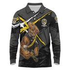 Richmond Football Club Long Sleeve Polo Shirt Tigers Muscular Mascot Graphic - Abstract Paint Splatter Art