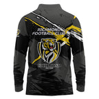 Richmond Football Club Long Sleeve Polo Shirt Tigers Muscular Mascot Graphic - Abstract Paint Splatter Art