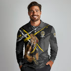 Richmond Football Club Long Sleeve Polo Shirt Tigers Muscular Mascot Graphic - Abstract Paint Splatter Art