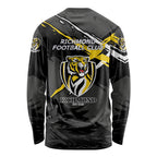 Richmond Football Club Long Sleeve Shirt Tigers Muscular Mascot Graphic - Abstract Paint Splatter Art