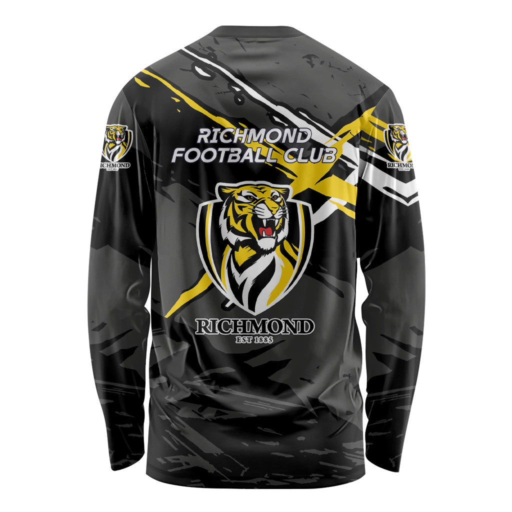 Richmond Football Club Long Sleeve Shirt Tigers Muscular Mascot Graphic - Abstract Paint Splatter Art