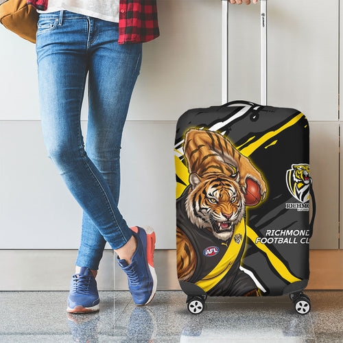 Richmond Football Club Luggage Cover Tigers Muscular Mascot Graphic - Abstract Paint Splatter Art
