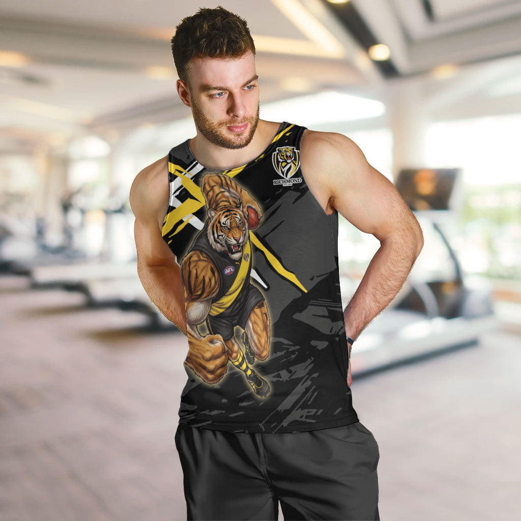 Richmond Football Club Men Tank Top Tigers Muscular Mascot Graphic - Abstract Paint Splatter Art