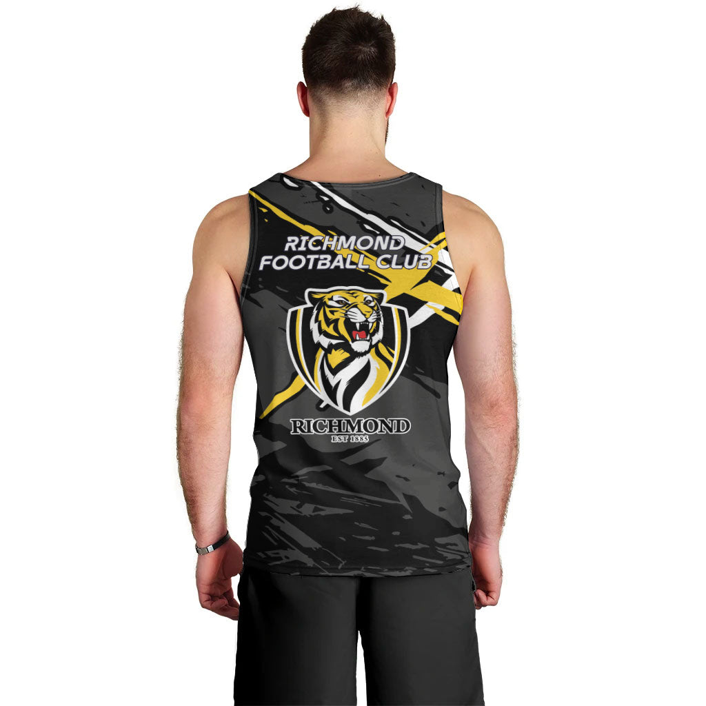 Richmond Football Club Men Tank Top Tigers Muscular Mascot Graphic - Abstract Paint Splatter Art