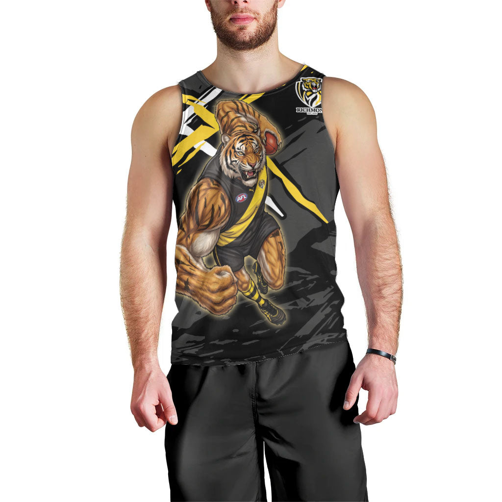 Richmond Football Club Men Tank Top Tigers Muscular Mascot Graphic - Abstract Paint Splatter Art