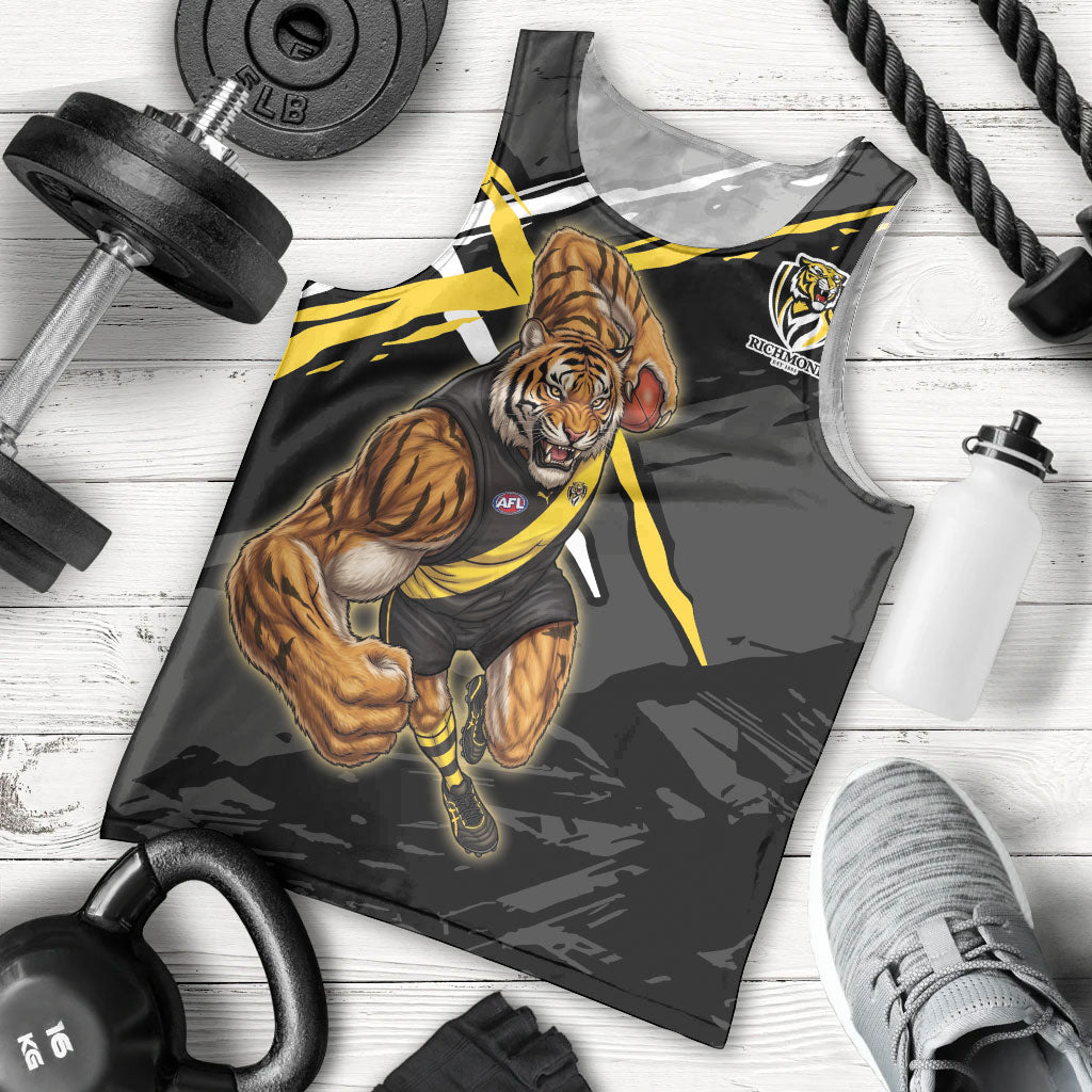 Richmond Football Club Men Tank Top Tigers Muscular Mascot Graphic - Abstract Paint Splatter Art