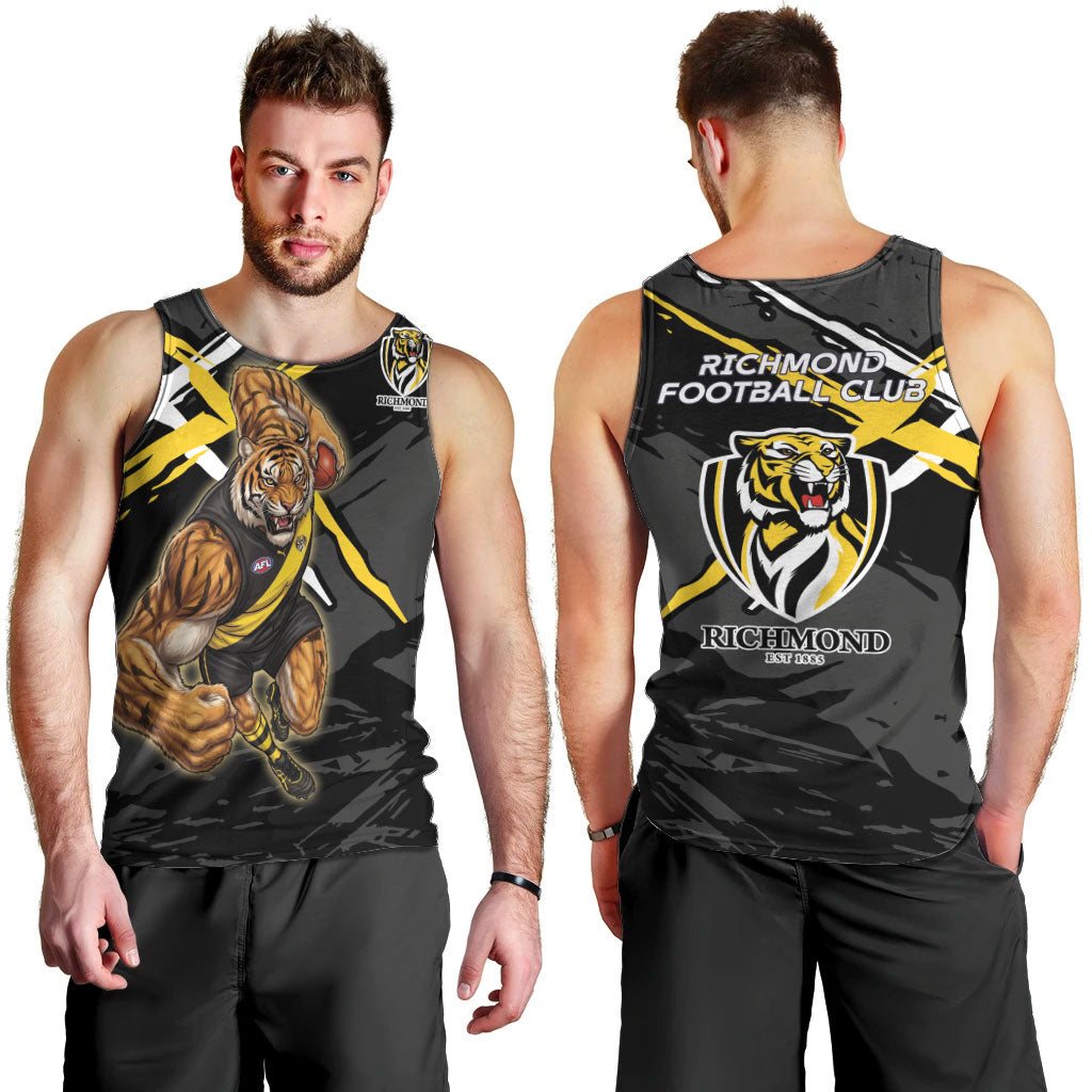 Richmond Football Club Men Tank Top Tigers Muscular Mascot Graphic - Abstract Paint Splatter Art