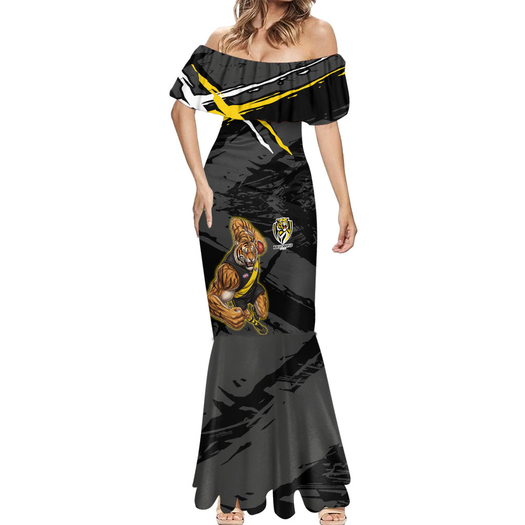 Richmond Football Club Mermaid Dress Tigers Muscular Mascot Graphic - Abstract Paint Splatter Art