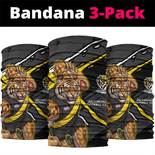 Richmond Football Club Neck Gaiter Tigers Muscular Mascot Graphic - Abstract Paint Splatter Art