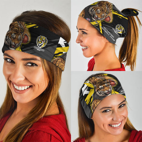 Richmond Football Club Neck Gaiter Tigers Muscular Mascot Graphic - Abstract Paint Splatter Art
