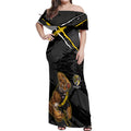Richmond Football Club Off Shoulder Maxi Dress Tigers Muscular Mascot Graphic - Abstract Paint Splatter Art