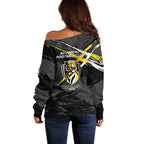Richmond Football Club Off Shoulder Sweater Tigers Muscular Mascot Graphic - Abstract Paint Splatter Art
