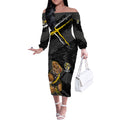 Richmond Football Club Off The Shoulder Long Sleeve Dress Tigers Muscular Mascot Graphic - Abstract Paint Splatter Art