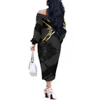 Richmond Football Club Off The Shoulder Long Sleeve Dress Tigers Muscular Mascot Graphic - Abstract Paint Splatter Art