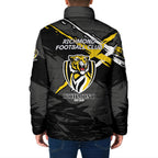Richmond Football Club Padded Jacket Tigers Muscular Mascot Graphic - Abstract Paint Splatter Art
