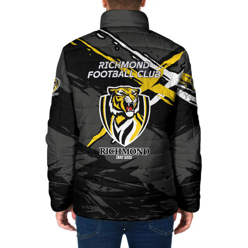 Richmond Football Club Padded Jacket Tigers Muscular Mascot Graphic - Abstract Paint Splatter Art