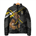 Richmond Football Club Padded Jacket Tigers Muscular Mascot Graphic - Abstract Paint Splatter Art