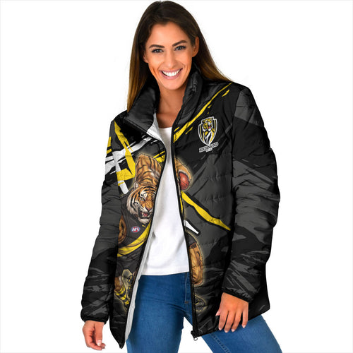 Richmond Football Club Padded Jacket Tigers Muscular Mascot Graphic - Abstract Paint Splatter Art