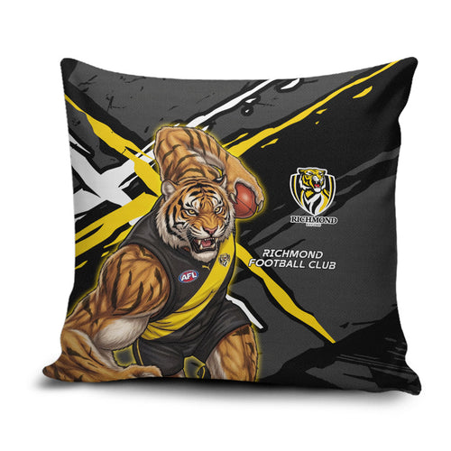 Richmond Football Club Pillow Cover Tigers Muscular Mascot Graphic - Abstract Paint Splatter Art