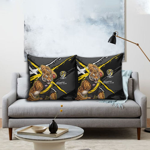 Richmond Football Club Pillow Cover Tigers Muscular Mascot Graphic - Abstract Paint Splatter Art