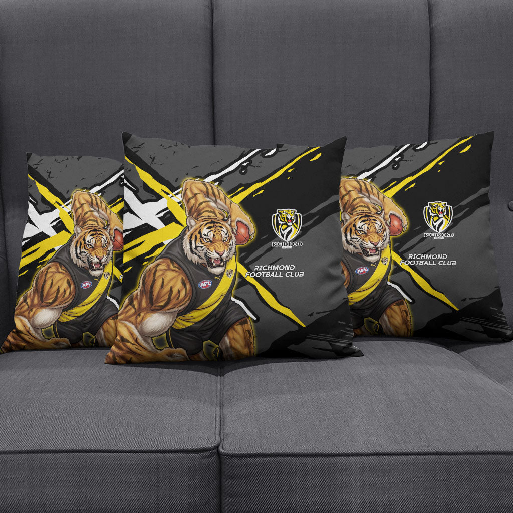 Richmond Football Club Pillow Cover Tigers Muscular Mascot Graphic - Abstract Paint Splatter Art