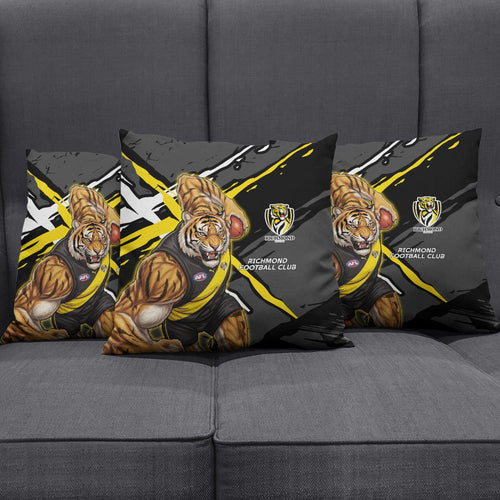 Richmond Football Club Pillow Cover Tigers Muscular Mascot Graphic - Abstract Paint Splatter Art