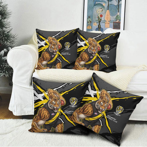 Richmond Football Club Pillow Cover Tigers Muscular Mascot Graphic - Abstract Paint Splatter Art