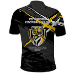 Richmond Football Club Polo Shirt Tigers Muscular Mascot Graphic - Abstract Paint Splatter Art