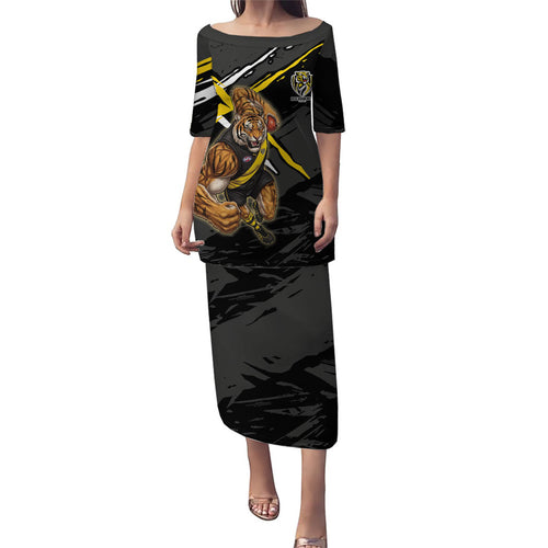 Richmond Football Club Puletasi Tigers Muscular Mascot Graphic - Abstract Paint Splatter Art