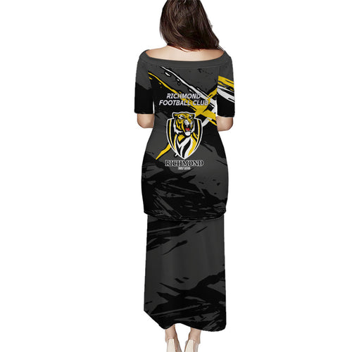 Richmond Football Club Puletasi Tigers Muscular Mascot Graphic - Abstract Paint Splatter Art