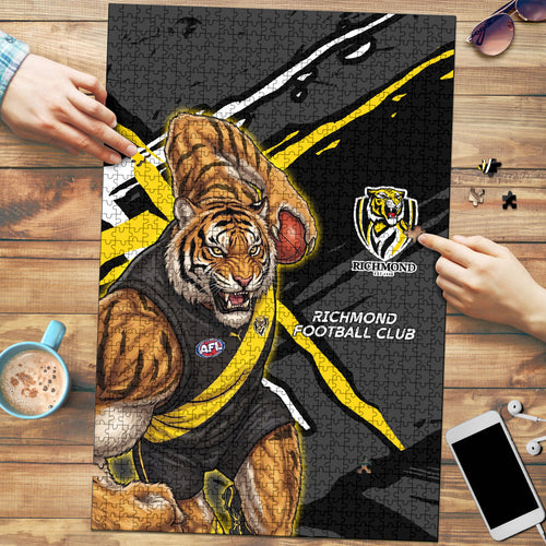 Richmond Football Club Puzzle Tigers Muscular Mascot Graphic - Abstract Paint Splatter Art