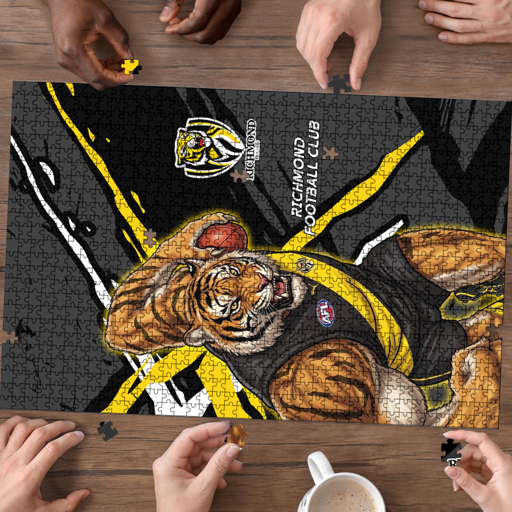 Richmond Football Club Puzzle Tigers Muscular Mascot Graphic - Abstract Paint Splatter Art
