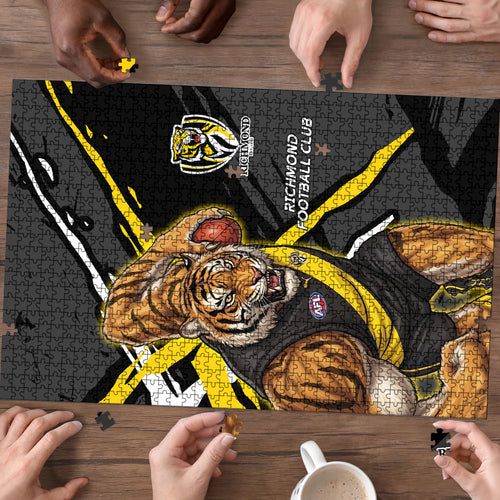 Richmond Football Club Puzzle Tigers Muscular Mascot Graphic - Abstract Paint Splatter Art