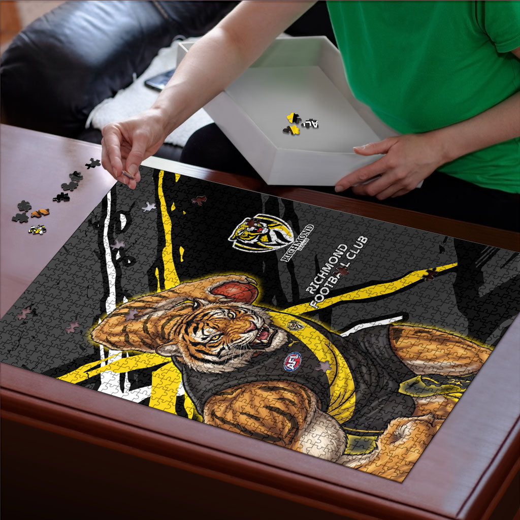 Richmond Football Club Puzzle Tigers Muscular Mascot Graphic - Abstract Paint Splatter Art