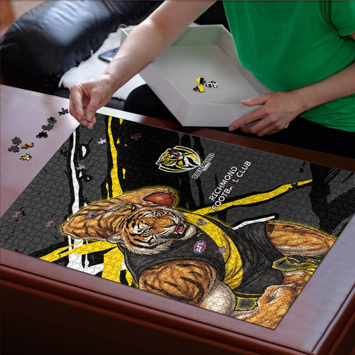 Richmond Football Club Puzzle Tigers Muscular Mascot Graphic - Abstract Paint Splatter Art