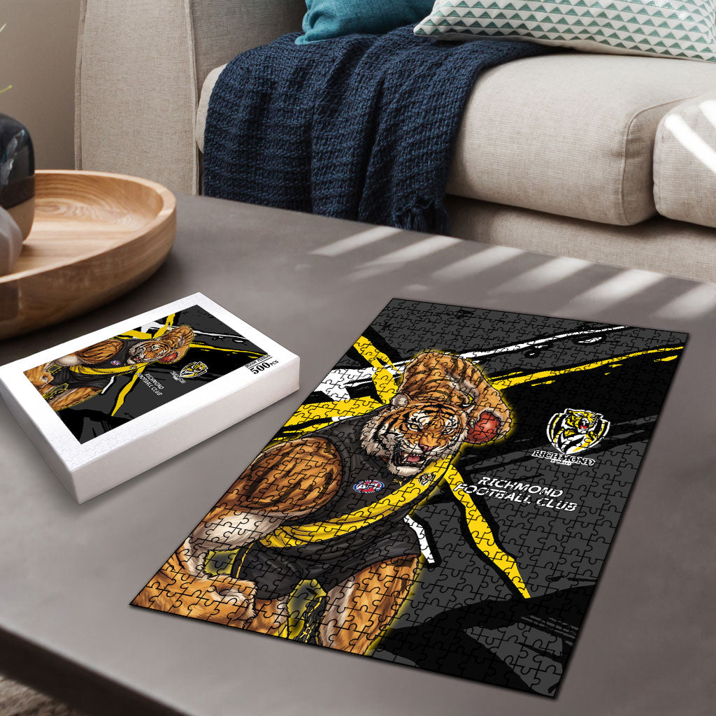Richmond Football Club Puzzle Tigers Muscular Mascot Graphic - Abstract Paint Splatter Art