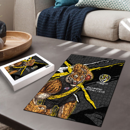 Richmond Football Club Puzzle Tigers Muscular Mascot Graphic - Abstract Paint Splatter Art