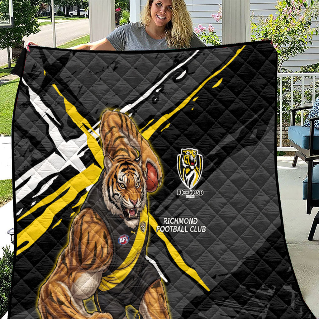 Richmond Football Club Quilt Tigers Muscular Mascot Graphic - Abstract Paint Splatter Art