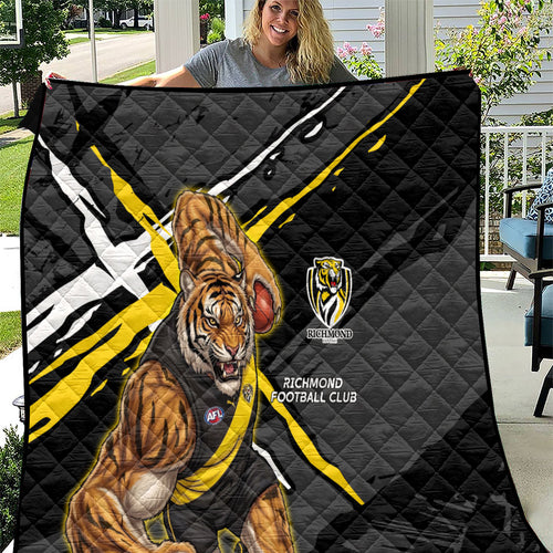 Richmond Football Club Quilt Tigers Muscular Mascot Graphic - Abstract Paint Splatter Art