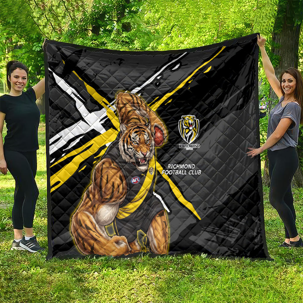 Richmond Football Club Quilt Tigers Muscular Mascot Graphic - Abstract Paint Splatter Art