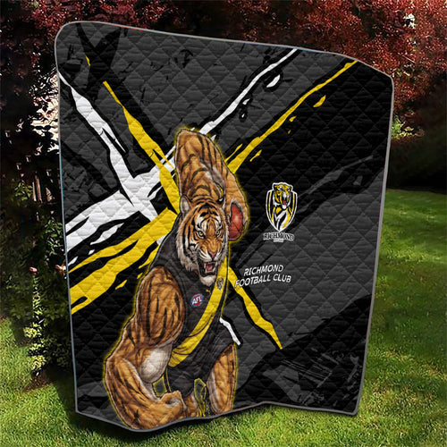 Richmond Football Club Quilt Tigers Muscular Mascot Graphic - Abstract Paint Splatter Art