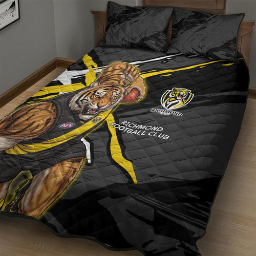 Richmond Football Club Quilt Bed Set Tigers Muscular Mascot Graphic - Abstract Paint Splatter Art